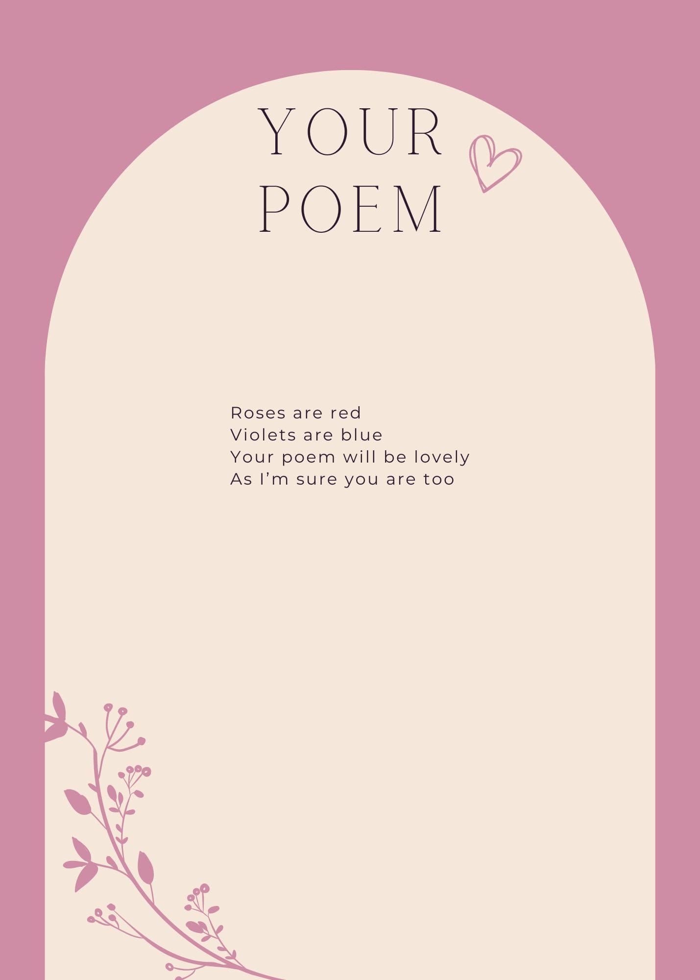 A cream-coloured arch on a mauve background framing a poem